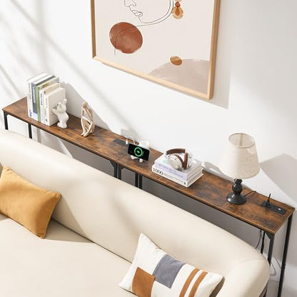 Console Table, Narrow Entryway Table, Thin Sofa Table, Behind Couch Table,for Hallway, Bedroom, Living Room, Foyer, 9.4 x 39.4 x 31.5 Inches, Rustic Brown - size: 9.4" W x 39.4" D, style: With Plug