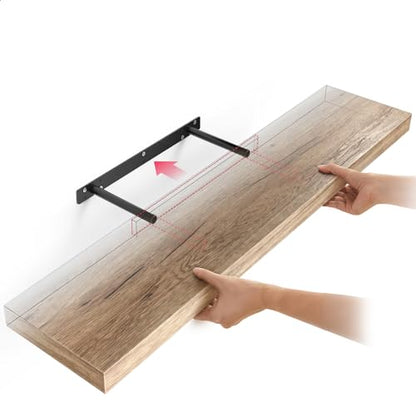 Ballucci Floating Shelves, 36" Wood Wall Shelf Set of 2, with Invisible Brackets for Bathroom, Living Room, Bedroom, Kitchen, Nursery, 6" Deep, Oak Finish - color: Natural Oak, size: 35.4 inches