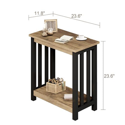 ChooChoo Mission End Table, Narrow Side Table for Small Spaces, Night Stand with Storage Shelf for Living Room and Bedroom, Rustic Oak & Black - color: Rustic Oak & Black