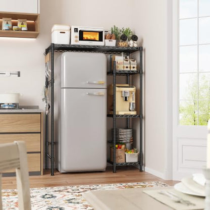 REIBII Mini Fridge Stand with Storage, 4-Tier Adjustable Shelves, 380 lbs | With 8 Hooks, Fits Mini Fridge & Kitchen Appliances, Heavy Duty Steel Frame, Easy Tool-Free Assembly, Dorm & Pantry - size: 52.2"H×38.12"W×18.2"D