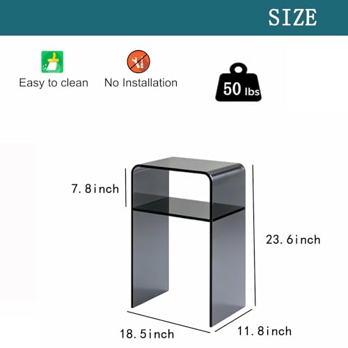 Acrylic 2-Tier End Table – 23.6”H Modern Nightstand with Shelf, Sturdy Bedside Storage for Bedroom, Living Room, Home Office, No Assembly Required (Smoky Gray) - size: Smoky Gray
