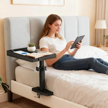 Bedside Shelf for Bed Frame, Clamp On Bedside Table Organizer, Dorm Room Nightstand Alternative for Phone, Glasses, Laptop, Books, Small Storage Tray for Bunk Bed College Dorm (Black)