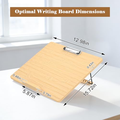 Slant Board for Writing Adjustable Slanted Writing Board Easel for Desk | Bamboo Writing Board Stand with Metal Clip, 4 Adjustable Angles, Foldable Slanted Clipboard for Handwriting, Reading, Drawing