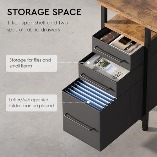 Ｍａｉｈａｉｌ Maihail Small Desk with Drawers, 40 inch Computer Desk with Shelves, Writing Desk with Storage, Small Office Desk with Metal Frame, Rustic Brown - color: Rustic Brown+black, size: 40 inch