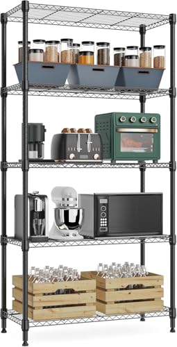 Xcity Storage Shelves, 5 Tier Heavy Duty Metal Shelving Unit, 2000 LBS Adjustable Steel Wire Shelf for Commercial, Pantry, Kitchen, Garage, 14" D x 30" W x 60" H, Black - color: Black, size: 30"W x 14"D x 60"H, 5-Tier