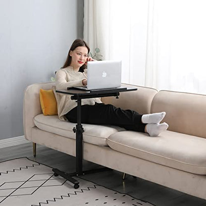 Bed Desk Adjustable Overbed Bedside Table Rolling Laptop Tray Desk Cart Height Portable Mobile Sit Stand Table Tilting Hospital Bed with Wheels - color: Black