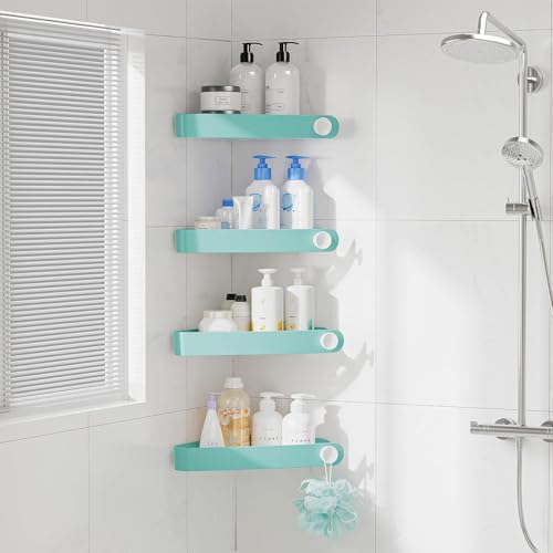 Sotfamily Plastic Shower Caddy Corner (for 90° Only), 4 Pack, Turquoise | Adhesive Corner Shower Shelves for Bathroom Organizers and Storage, Bathroom Decor, No Drill, Rust Free - color: Turquoise, size: 4 Pack
