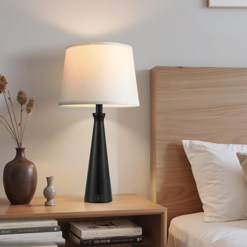 Seealle Modern Table Lamps Set of 2 - Touch Bedside Lamp for Nightstand with Dual USB C+A,3-Way Dimmable Black Nightstand Lamps for Living Room Bedroom End Table(Bulb Included) - color: A. Black-White