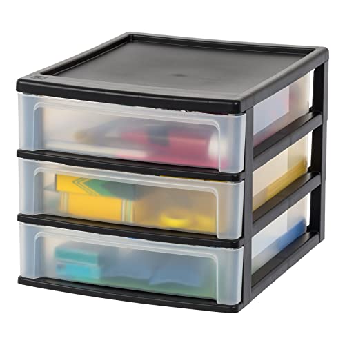 IRIS USA 3-Drawer Medium Plastic Stacking Desktop Organizer, Black | Organize office supplies, stationery, makeup, craft materials and everyday essentials for neat desktop storage - color: Black, style: Medium - 1 Pack