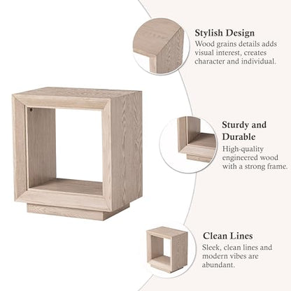 COZAYH Farmhouse End Table, Open Cube Accent Table with Geometric Frame, Modern Minimalist Side Table, Light Grey - color: Light Grey