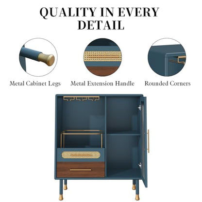 ARTPOWER Modern Coffee Bar Cabinet with Pull-Out Wine Storage, Blue | Bar Cart with Wine Glass Rack and Drawers, Liquor Cabinet for Kitchen, Dining Room, Living Room - color: Blue