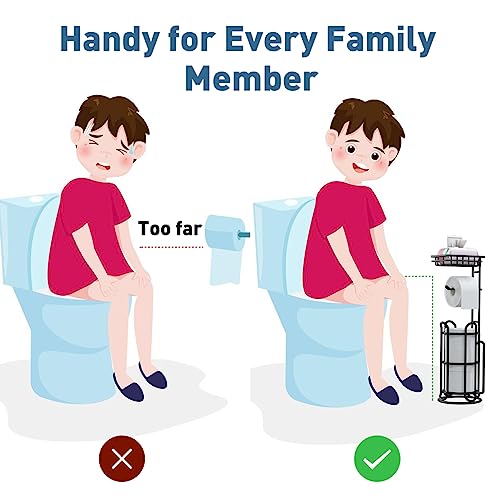 [Upgrade] Toilet Paper Holder Stand with Shelf Tissue Holders for Bathroom Free Standing Bath Tissue Roll Holder Magazine Rack for Mega Rolls/Phone/Wipe-Black - color: C-black