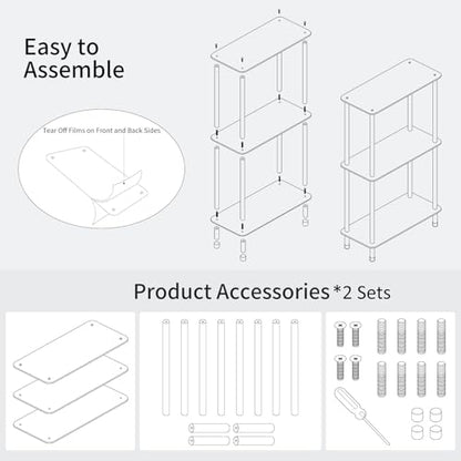 Clear Acrylic Narrow Side Table Set of 2 for Small Spaces, 15.75" L x 7.87" W x 26.7" H, 3 Tier Rectangle Slim End Table Nightstand, Small Mini Skinny Bedside Table for Bedroom, Living Room - size: 3 Tier 2-Pack 26.7“H