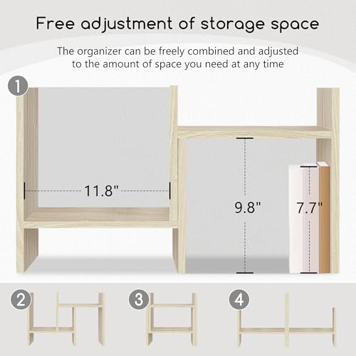 Jerry & Maggie Desktop Organizer Office Storage Rack Adjustable Wood Display Shelf Free Style Double H, Multi-Functional Mini Bookshelf for Desk Natural Stand (White Wood Tone) - color: White Wood Tone