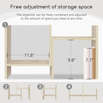 Jerry & Maggie Desktop Organizer Office Storage Rack Adjustable Wood Display Shelf Free Style Double H, Multi-Functional Mini Bookshelf for Desk Natural Stand (White Wood Tone) - color: White Wood Tone