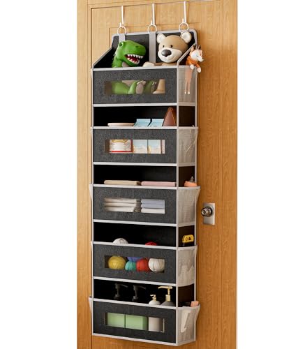 5 Tier Over The Door Organizer - Large Capacity Behind Door Hanging Shelves with 10 Mesh Pockets and Clear Windows, Closet Organizers and Storage for Bathroom, Bedroom, Nursery, Black - color: Black, size: 1 PACK