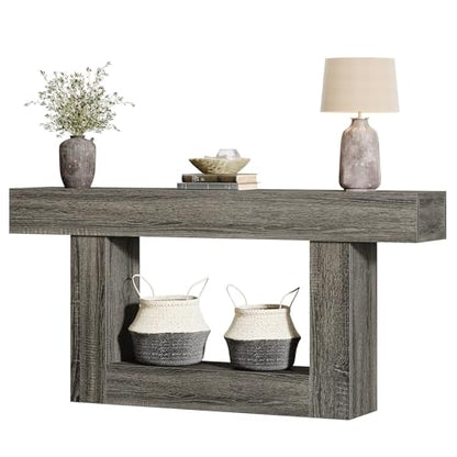 Tribesigns 63-Inch Long Console Table, 2-Tier Entryway Table Sofa Table with Storage, Farmhouse Wood Behind Couch Table for Living Room, Hallway, Rustic Gray - color: Rustic Gray