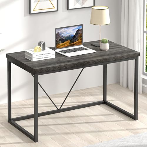 FOLUBAN Home Office Desk, Industrial Vintage Computer Desks, Rustic Wood and Metal Study Writing Table, Simple Work Gaming PC Desk for Bedroom Living Room, Dark Gray 47 Inch - color: Dark Gray, size: 47 inch