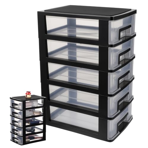 Angoily 5-Tier Plastic Drawer Storage Cabinet Portable Desktop Organizer for Office Study Cosmetics Sundries Holder 12.40X8.66X5.98In - color: 5 Tier