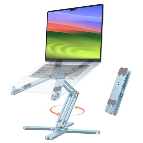 OMOTON 360° Rotating Laptop Stand Riser for Desk, Ergonomic Foldable Computer Stand Adjustable Height Angles for Collaborative Work, Easy Storage Fit Macbooks,All Laptops up to 16 inches,Sky Blue - color: Sky Blue