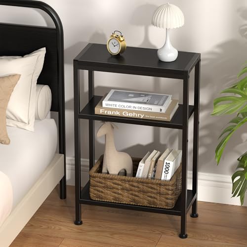 Narrow Side Table for Small Space, 3 Tier Slim End Table, Thin Nightstand, Skinny Snack Couch Table, Sofa Bedside Table in Living Room, Bedroom, Study, Kitchen and Balcony (Black) - color: Black, size: 3-Tier (7.9''D*17''W*26.6''H)