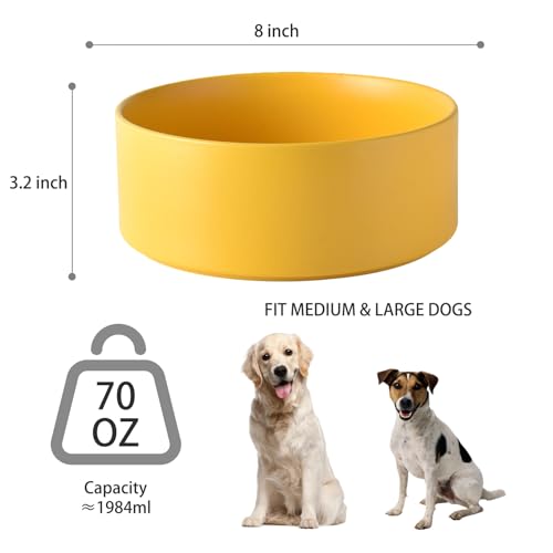 8'' Ceramic Dog Bowl - 70Oz Classic Dogs Food & Water Bowl for Medium and Large Breeds, Heavy-Duty Non-Slip Dog Dish, Food Grade Stoneware Pet Bowl, Dishwasher & Microwave Safe, Yellow - color: Bowl - Yellow, size: 8 inch