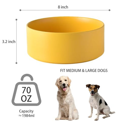 8'' Ceramic Dog Bowl - 70Oz Classic Dogs Food & Water Bowl for Medium and Large Breeds, Heavy-Duty Non-Slip Dog Dish, Food Grade Stoneware Pet Bowl, Dishwasher & Microwave Safe, Yellow - color: Bowl - Yellow, size: 8 inch