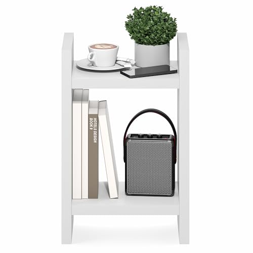 Furinno Viola Side Table, 2-Tier Modern End Table with Open Shelf, 1.2-Inch Extra Thick Frame Night Stand, Open Back Bedside Table, Easy Assembly, for Living Room, Bedroom, White - size: 2-Tier