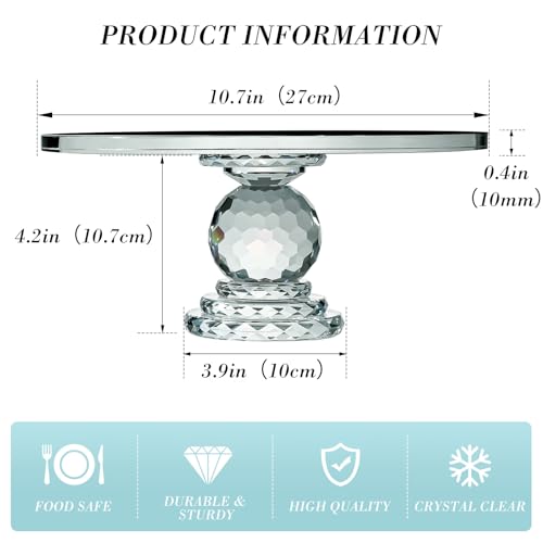 Uten Crystal Glass Cake Stand 11" for Cupcake, Birthdays, Weddings | Clear Cake Pedestal Stand and Serving Plate, Flat Top Surface, Dessert Tray with Heavy Glass, Elegant Gift, Dishwasher Safe - color: Crystal Glass