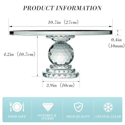 Uten Crystal Glass Cake Stand 11" for Cupcake, Birthdays, Weddings | Clear Cake Pedestal Stand and Serving Plate, Flat Top Surface, Dessert Tray with Heavy Glass, Elegant Gift, Dishwasher Safe - color: Crystal Glass