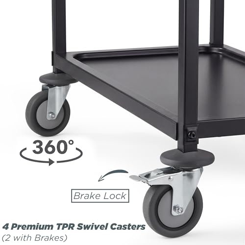 CURTA Black Stainless Steel Serving Cart, 3-Tier Rolling Utility Trolley (34"x18"x36"), Heavy Duty Painted Kitchen Cart on Wheels with Brakes, Commercial Grade for Restaurant, Hotel, Salon & Lab - color: L(black): 34''(l) X 18''(w) X 36''(h)