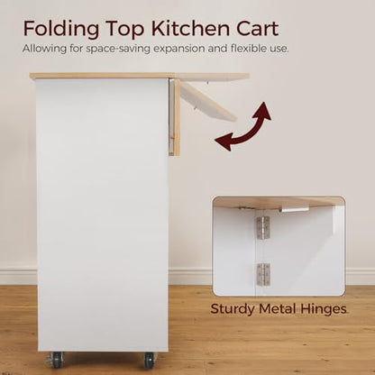 MAHANCRIS Kitchen Island on Wheels with Drop Leaf, Folding Countertop Kitchen Island Cart, Kitchen Island Table with Towel Rack, Drawer, for Kitchen, Dining Room, White and Natural KINW12501 - color: White and Natural