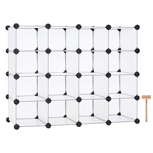 C&AHOME Plastic Shoe Rack,16-Cube Modular Shoes Storage Stand, Multifunction Closet Cabinet, Stackable Shoe Organizer for Bedroom Doorway Entryway Hallway, 36" L × 14.2" W × 28" H White SRP15A - color: Translucent White