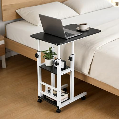 Adjustable C Table,Over Bed Table with Wheels,Rolling Side Table, Over Bed Table with Wheels, Bedside Table, for Sofa Side Small Space, Stable Multi Storage Desk, Black - color: Black