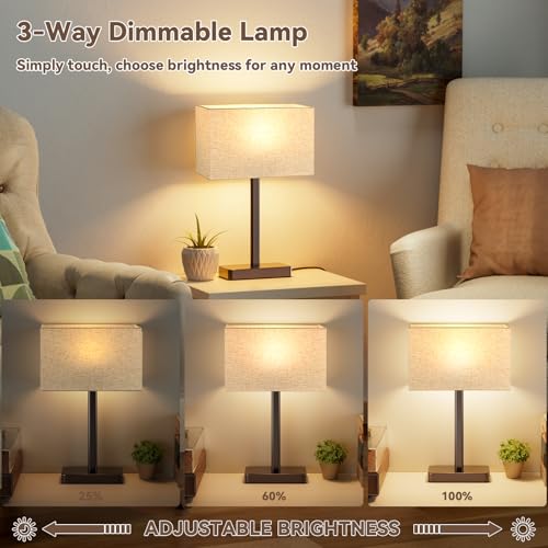 Hong-in Touch Lamps for Bedroom - 3-Way Dimmable Bedside Lamps Set of 2 with USB C+A, White Modern Table Lamp for Night Stands, Desk Lamp for Living Room Nightstand End Tables Bed Side - color: G. White&Brown