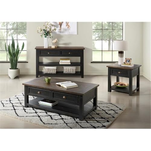 Martin Svensson Home Solid Wood Sofa Console Table, Black with Brown Top - color: Black With Brown Top