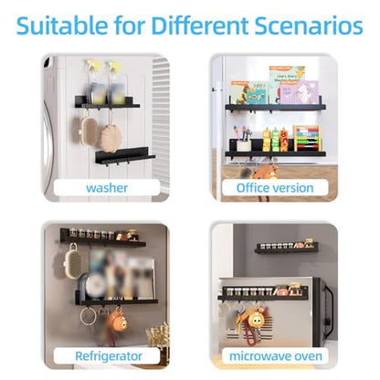 17 Inch Black Metal Magnetic Floating Shelves, Book Shelf 2-Pack | Strong magnetic shelf holds 14.33 lbs. Fits whiteboards, fridges, steel. Reusable, no drill. Great for classrooms.