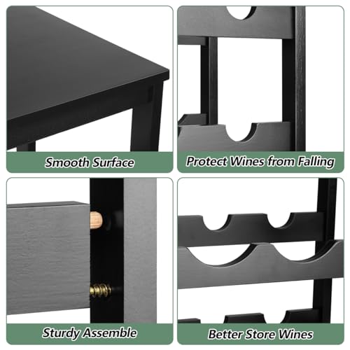 Wine Rack 24-Botttle Freestanding Floor, 6-Tier Wine Rack Shelf with Table Top, Bamboo Display Wine Storage Shelves Kitchen Bar Dining Room Living Room, Black - color: 6 Tier Black