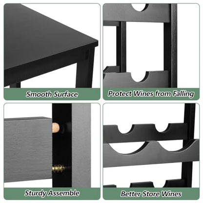 Wine Rack 24-Botttle Freestanding Floor, 6-Tier Wine Rack Shelf with Table Top, Bamboo Display Wine Storage Shelves Kitchen Bar Dining Room Living Room, Black - color: 6 Tier Black