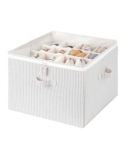 StorageWorks Shoe Organizer for Closet, Fits up to 16 Pairs, Shoe Cubby Storage Containers with Adjustable Dividers and Clear Cover, Khaki and Beige Stripes | Adjustable Dividers, Holds up to 16 Pairs, Foldable, Clear Lid, Soft Handles, Fits Sneakers, San