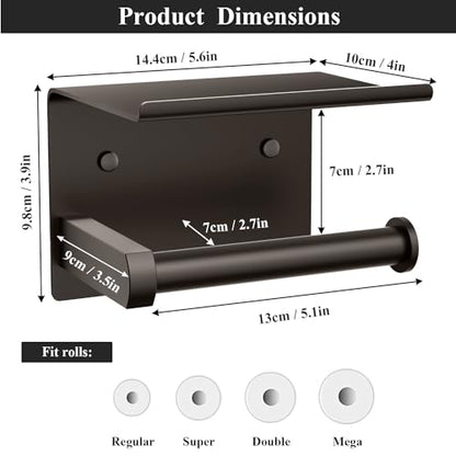 Toilet Paper Holder with Shelf Wall Mounted Toilet Paper Roll Dispenser | Heavy Duty Stainless Steel Bronze - color: D-bronze