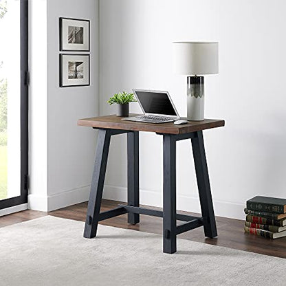 Adam 32 in. Solid Pine Wood Desk, Rustic Industrial Style, Distressed Black Sawhorse Legs, Compact Office Desk, Natural Wood Characteristics, 32 in. W x 21 in. D x 30 in. H, Ideal for Home Office - size: 32"W
