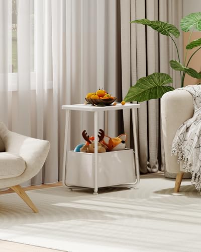 CHOEZON Nursery Side Table with Removable Fabric Basket, Small Side Table for Small Spaces, Nursery Nightstand for Couch, Bedroom, Living Room, White TBZ13WB - color: White