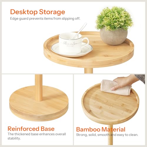 HOOBRO Small Round Side Table, Bamboo Drink Table, Coffee Martini Table with Pedestal Accent for Small Spaces in Living Room, Bedroom, Sofa Couch, Natural YL235BZ01 - color: Natural
