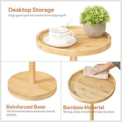 HOOBRO Small Round Side Table, Bamboo Drink Table, Coffee Martini Table with Pedestal Accent for Small Spaces in Living Room, Bedroom, Sofa Couch, Natural YL235BZ01 - color: Natural