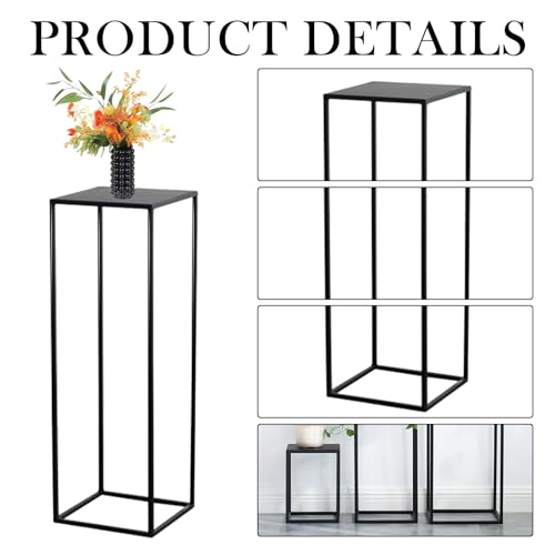 3 Pcs Black Vase for Wedding Centrepieces Metal Flower Stand | Geometric Display Table Column Rack Wedding Flower Stand Tall, 15.7/23.6/31.5in, for Home Birthday Party Decorations