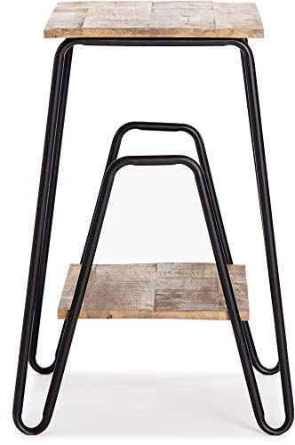 ClickDecor Cooper Industrial Side Table, Solid Wood Modern Farmhouse Rustic Accent with Black Metal Hairpin Legs, Living Room Storage, Brown