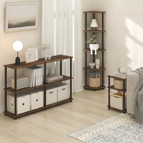 Furinno Turn-N-Tube 3-Tier Toolless Side Table, Narrow Printer Stand with Open Shelf, End Table, Night Stand, for Living Room, Bedroom, Amber Oak - color: Amber Oak/Black