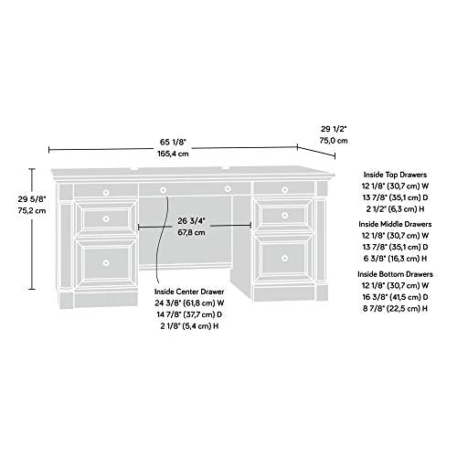 Sauder Palladia Office Desk with Drawers, Executive Desk with File Cabinet Storage, Cable Management, Keyboard Tray, in Wind Oak Finish - color: Wind Oak