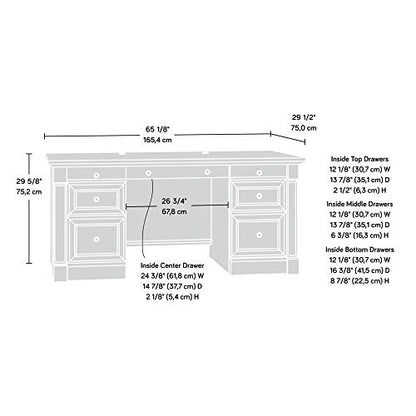 Sauder Palladia Office Desk with Drawers, Executive Desk with File Cabinet Storage, Cable Management, Keyboard Tray, in Wind Oak Finish - color: Wind Oak